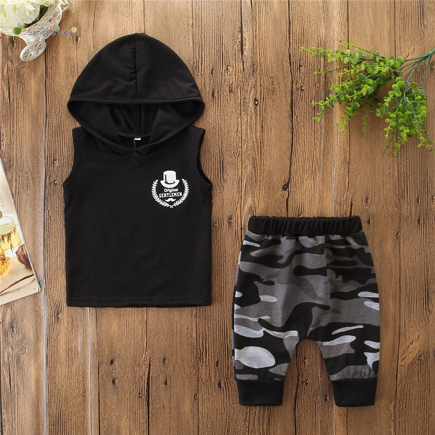 Toddler Kids Baby Boy Sleeveless Hooded Clothes